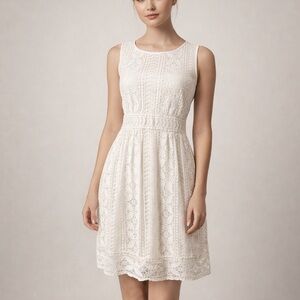 Max Studio Cream Floral Lace Sleeveless Casual Embroidered Spring Summer Dress